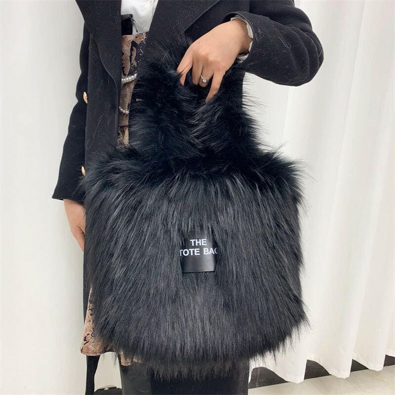 Crossbody Tote Bag Imitation Fur Large Capacity Bag black