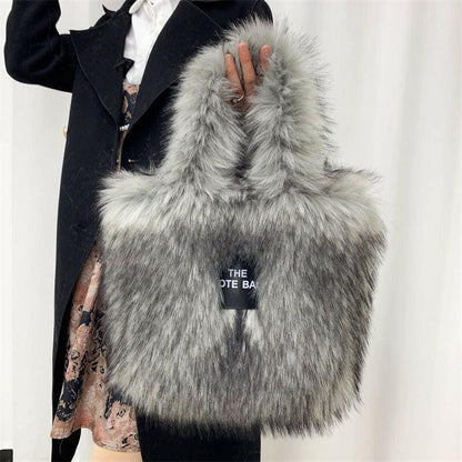 Crossbody Tote Bag Imitation Fur Large Capacity Bag grey