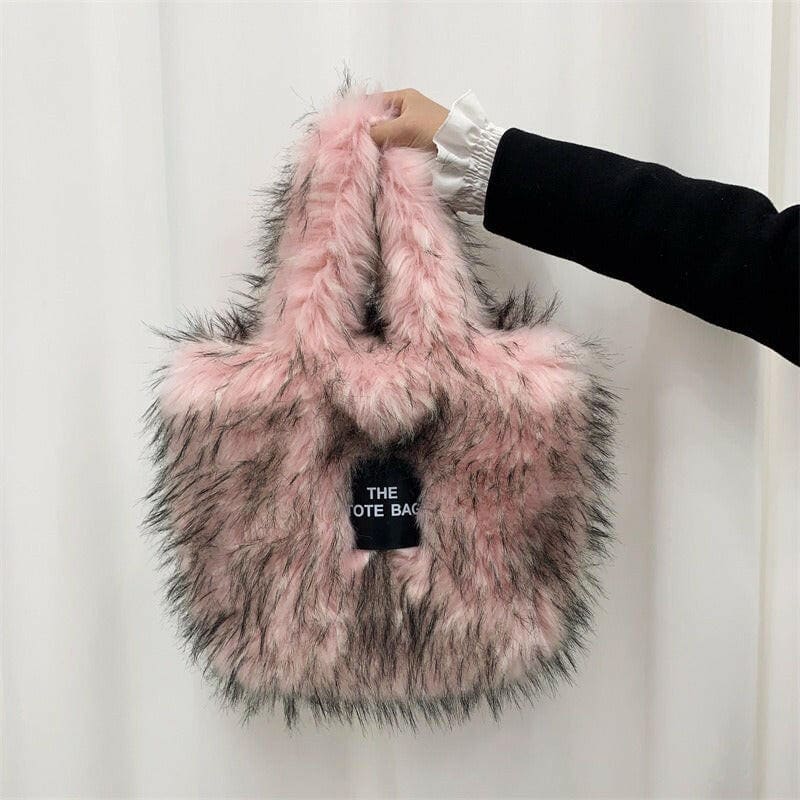 Crossbody Tote Bag Imitation Fur Large Capacity Bag Pink