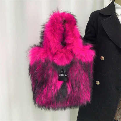 Crossbody Tote Bag Imitation Fur Large Capacity Bag rose red