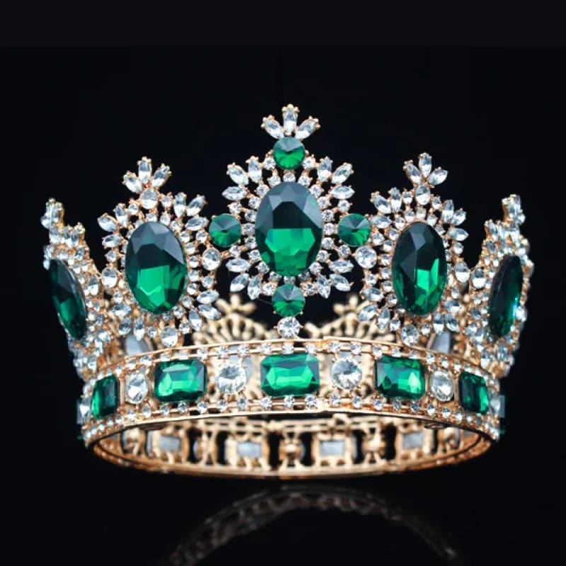 Crystal Bridal Crown Headpiece Wedding Jewelry Gold Green 02