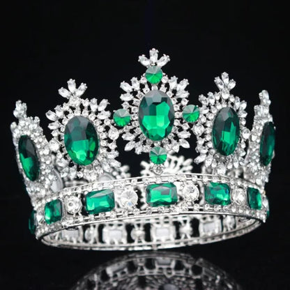 Crystal Bridal Crown Headpiece Wedding Jewelry Silver Green