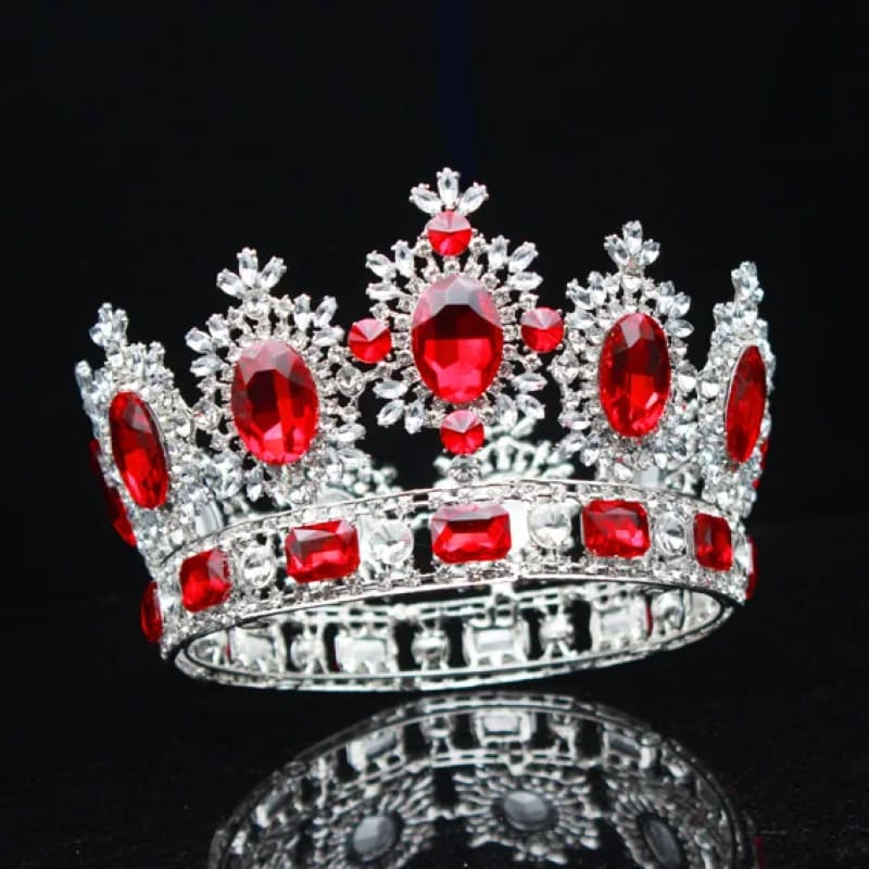 Crystal Bridal Crown Headpiece Wedding Jewelry Silver Red 02