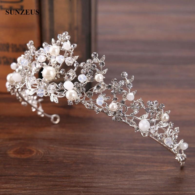 Crystal Bridal Tiara with Pearl Headband for Weddings