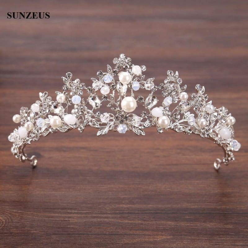 Crystal Bridal Tiara with Pearl Headband for Weddings