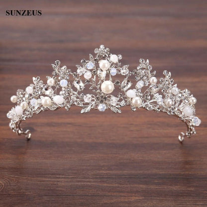 Crystal Bridal Tiara with Pearl Headband for Weddings