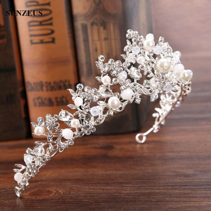 Crystal Bridal Tiara with Pearl Headband for Weddings