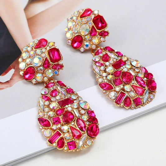 Crystal Pendant Drop Earrings in Multi Styles Rose red