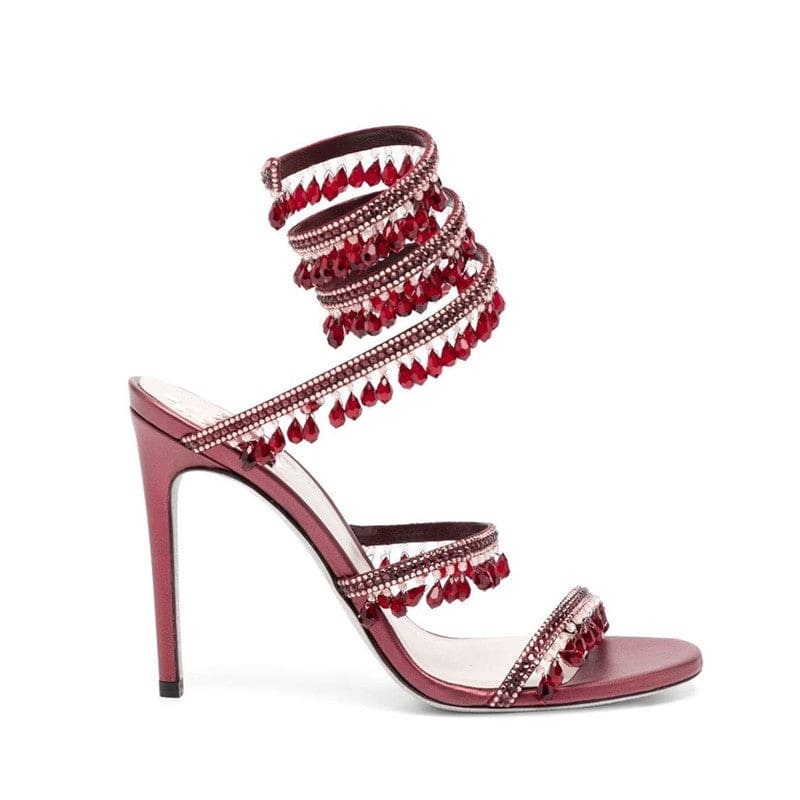 Snake Wrapped Rhinestone Tassel Open Toe Sandals - Pleasures and Sins   Pleasures and Sins