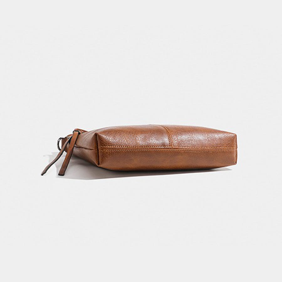 Brown leather pouch with zipper for High-end Textured Artificial Leather Retro Shoulder Bag