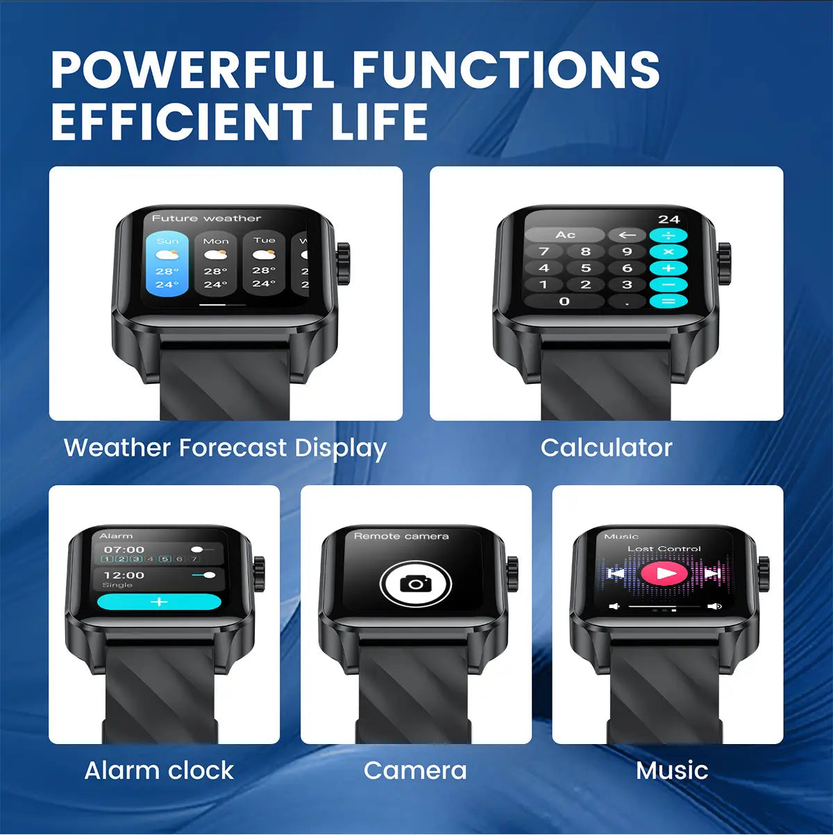 Stylish Black Smartwatch with Bluetooth Calling and Waterproof Health Monitoring features.