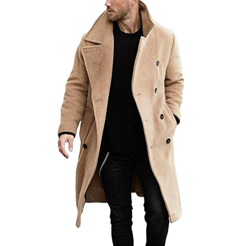 Men's Long Woolen Coat Thick Luxury Button Up Luxury Overcoat