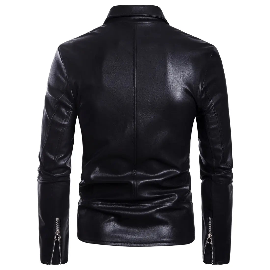 Veste de moto en faux cuir pour homme, dotée de manches zippées et d'un col élégant.