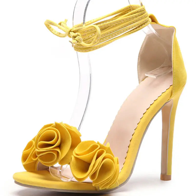 High-heeled sandals with flower detail Faux suede women’s