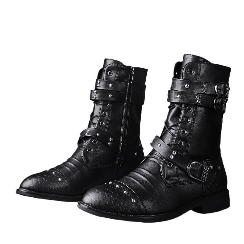 Mid Length PU Leather Boots Ceremonial Motorcycle Men's Performance