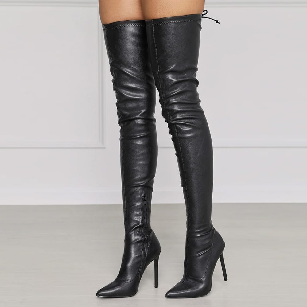 Sexy spitze Overknee-Stiefel aus Pu mit hohem Stilettoabsatz