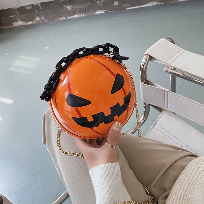 Halloween Pumpkin Ball Handbag With Chain Strap