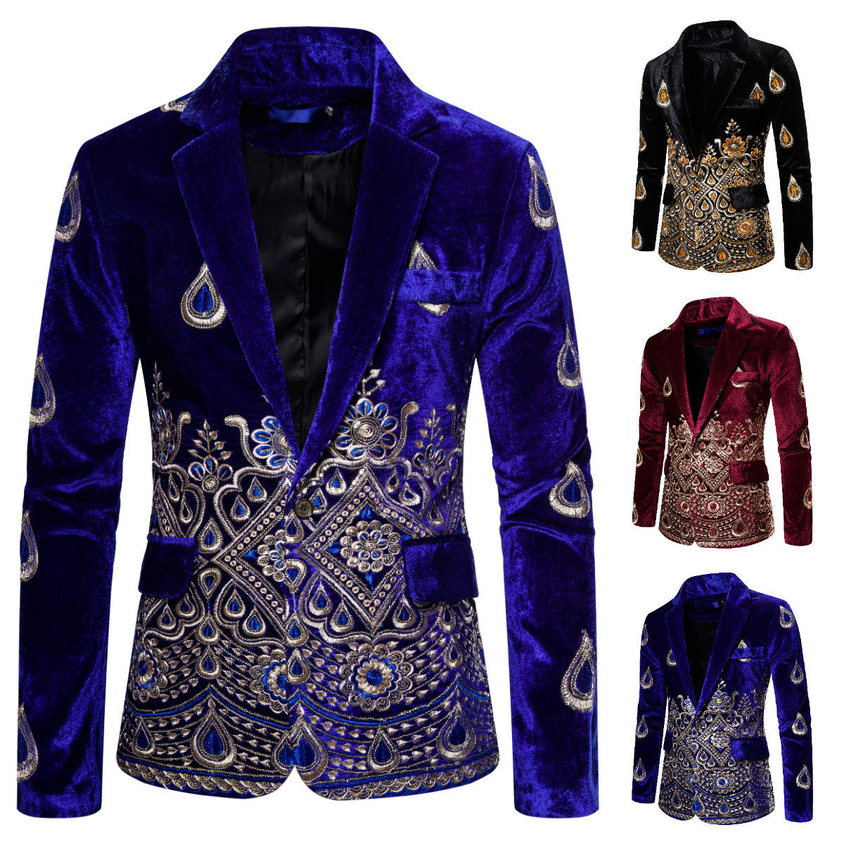 Ethnic Print Single-breasted Rhinestone Smart Jacket For Men