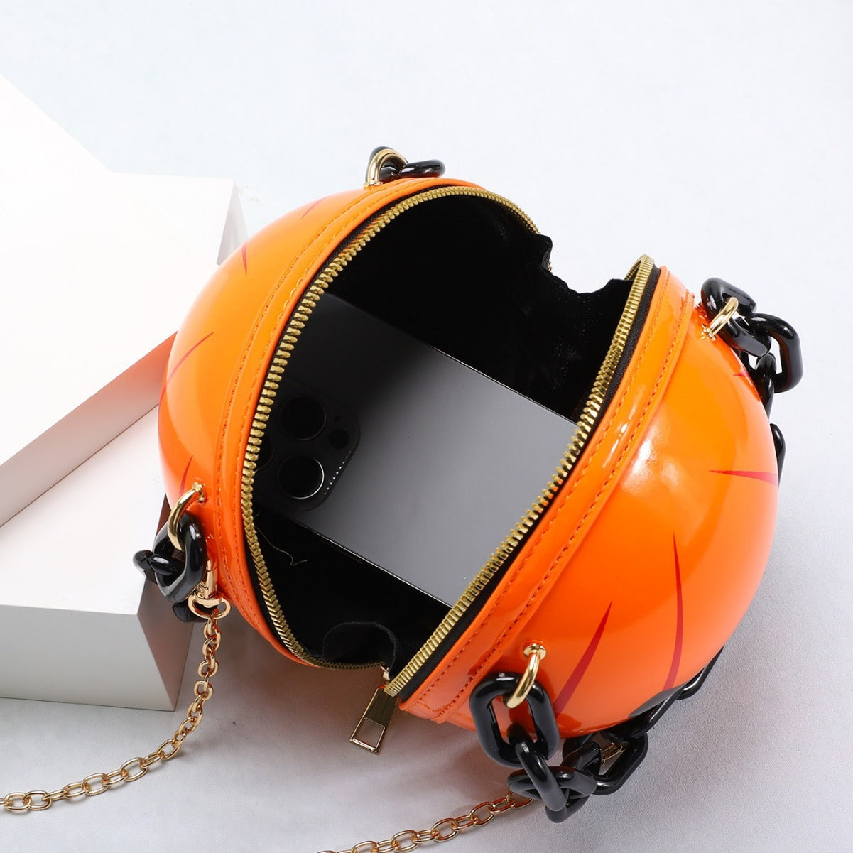 Halloween Pumpkin Ball Handbag With Chain Strap