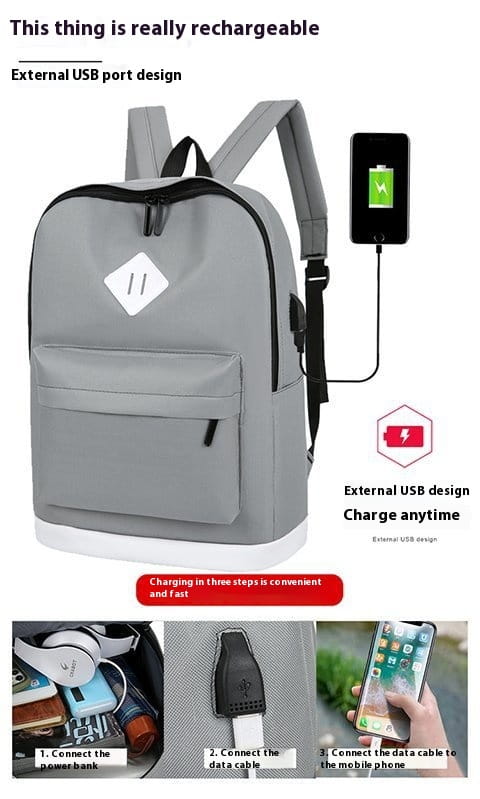 Grey large capacity USB backpack computer with charging port for easy travel.