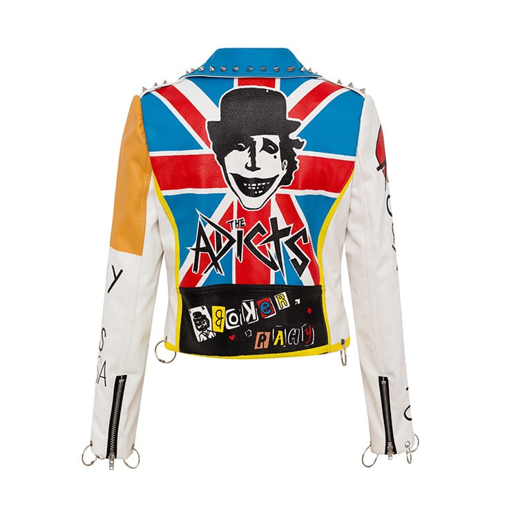 Graffiti Print Studded/rivetr Motorcycle Pu Leather Jacket