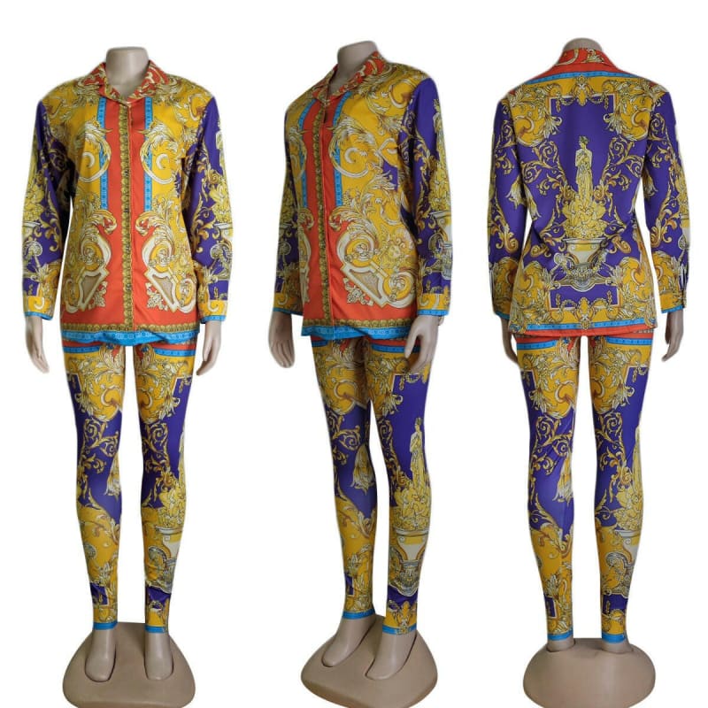 Designer Long Sleeved Luxury Shirt & Trouser Set gold / S