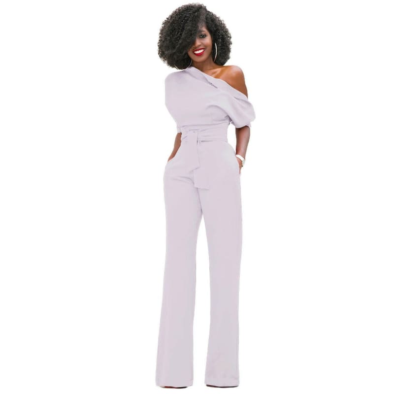 Diagonal Collar Button Jumpsuit Wide Leg Pants white / S