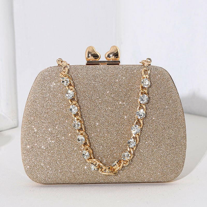 Diamond Chain Handheld Small Square Celebrity Clutchbag gold