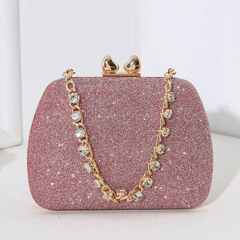 Diamond Chain Handheld Small Square Celebrity Clutchbag pink