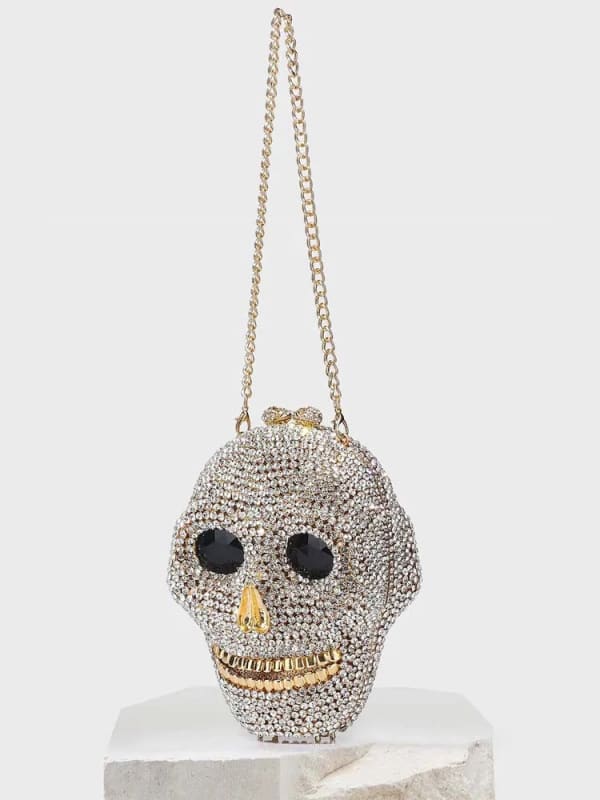 Diamond Halloween Skull Clutch Bag for Evening Wear