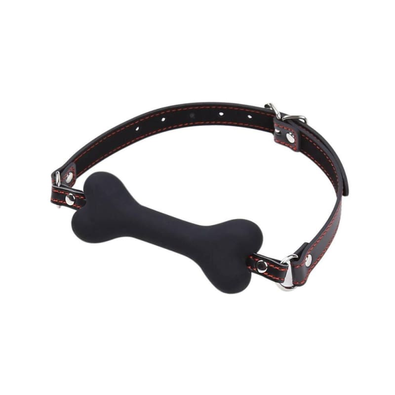 Dog Bone Mouth Gag Harness for Erotic Play Black