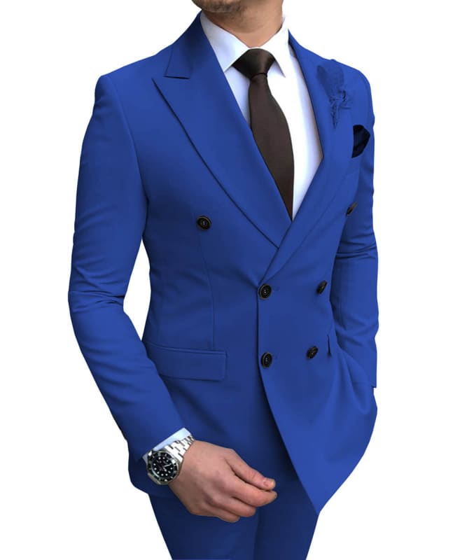 Double Breasted Wedding Groomsman Suit in Sky Blue Blue / XS