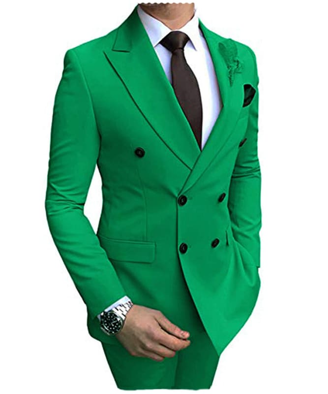 Double Breasted Wedding Groomsman Suit in Sky Blue Green