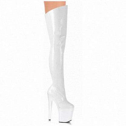 Drag Queen Thigh Length Platform Boots 8 Inch Heel White / 5