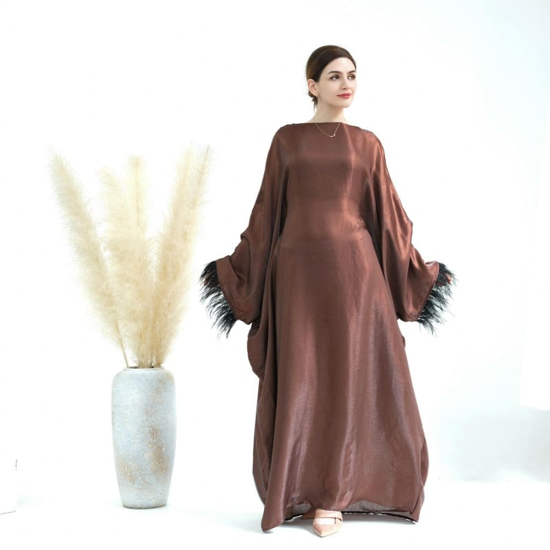 Dubai Spring Summer Party Fur Sleeves Dress Robe