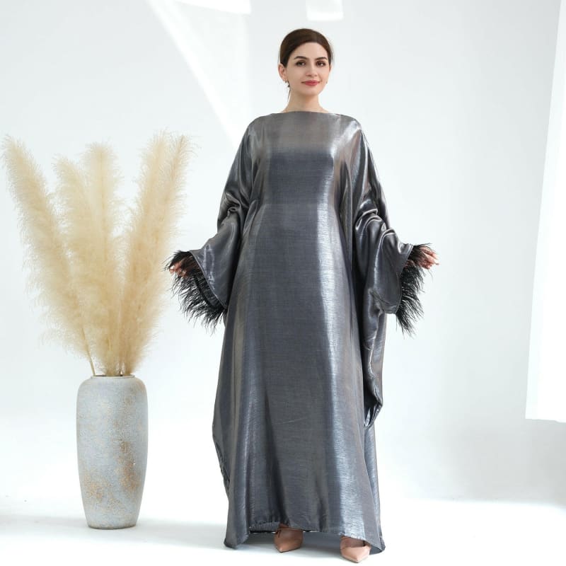 Dubai Spring Summer Party Fur Sleeves Dress Robe