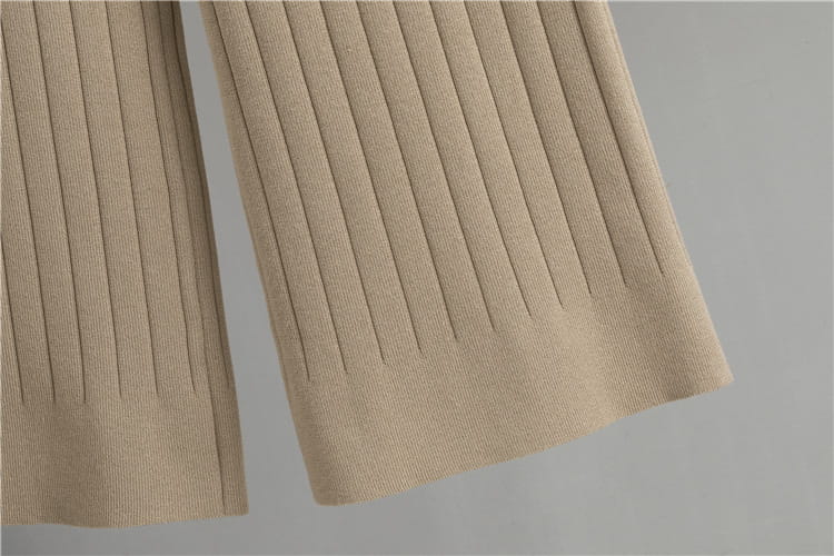 Beige ribbed vertical pleated fabric from Chanel Style Wide Leg Three-Piece Knitted Set