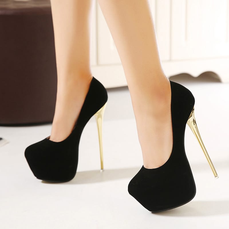 Gold Heel. Black Or Red High Heel Plain Stilettos