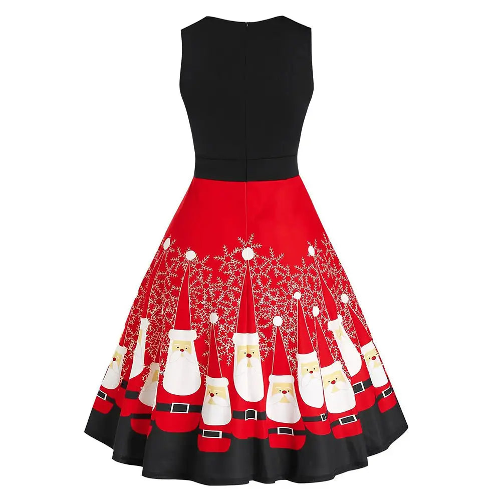 Red Lace Christmas Dress with Musical Notes and Santa