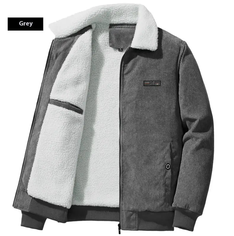 Gray Fleece-lined Corduroy Winter Coat for Men