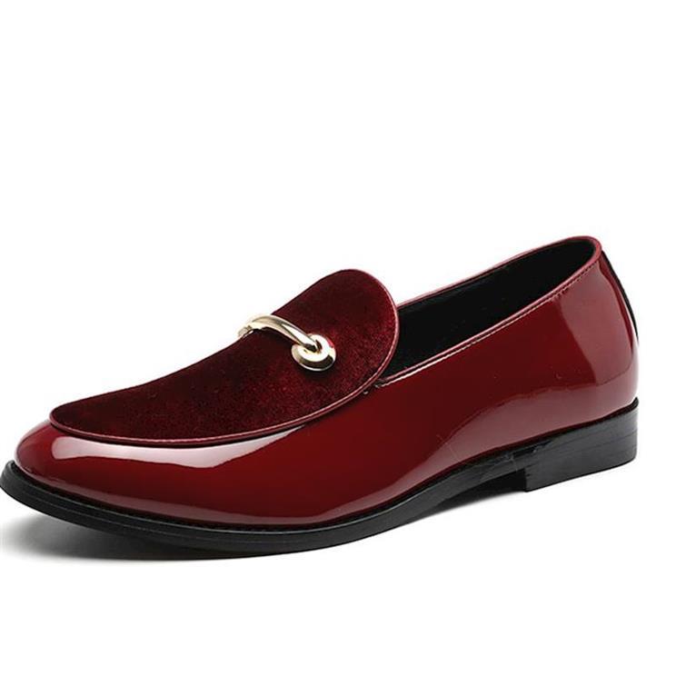 Glossy burgundy leather loafer with gold metal accent from Men’s British Style Patent Shoes.