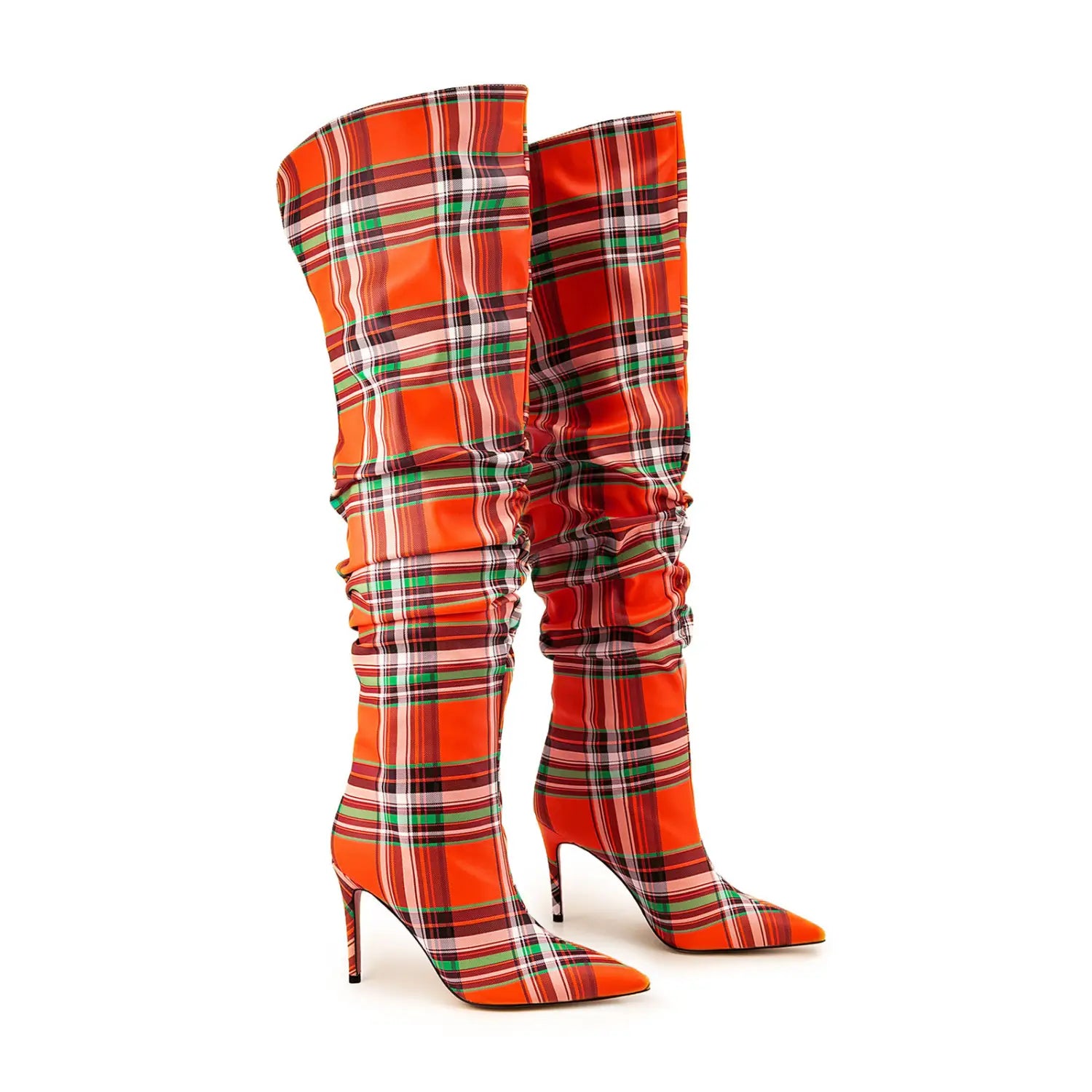 Ladies High Stiletto Heel Tartan Pattern Punk Boots