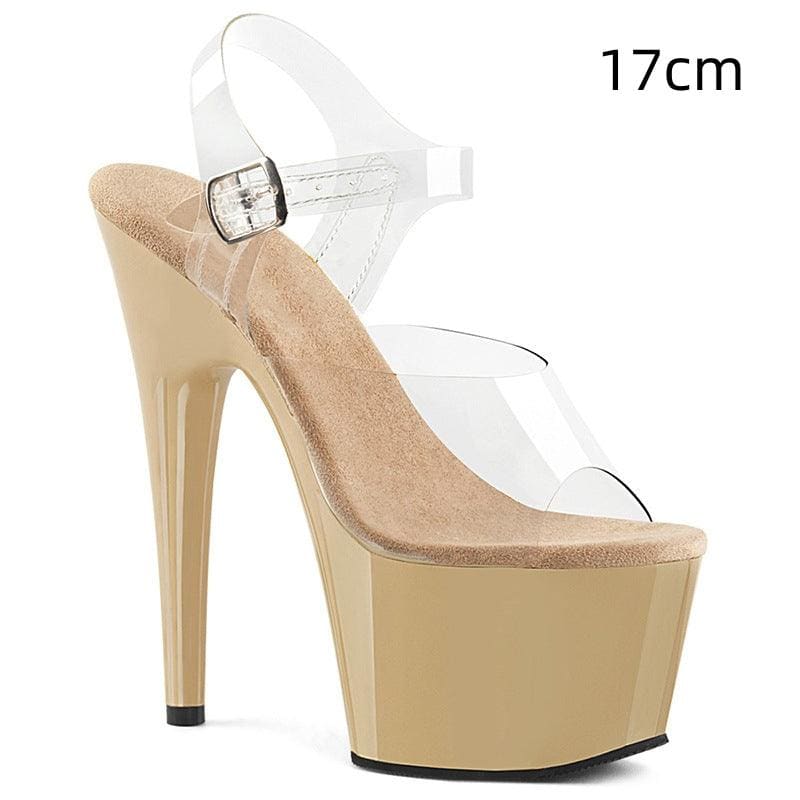 Elegant and Stylish Peep Toe Pole Dance Heels With Platform Base and a transparent Top With a Range Of heel Heights - Pleasures and Sins