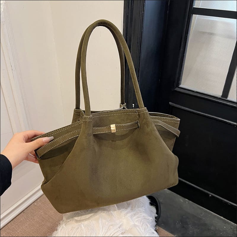 Elegant Suede Tote Bag with Impressive Large Capacity green