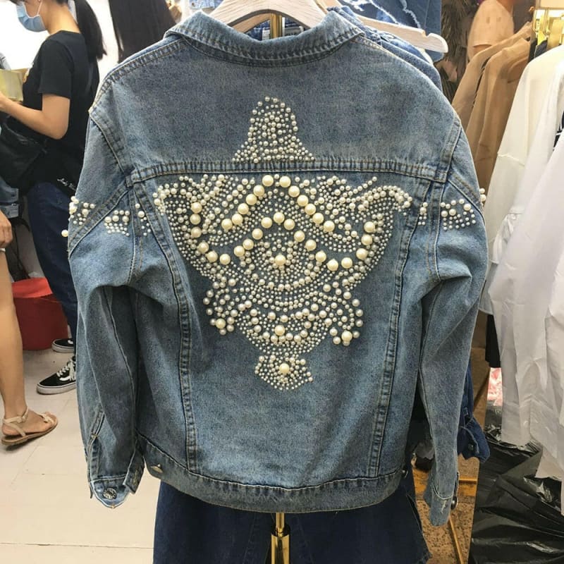 Embroidered Denim Jacket with Beading Pattern Vintage