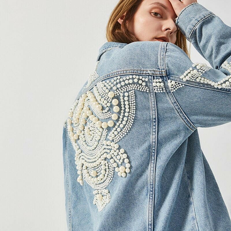 Embroidered Denim Jacket with Beading Pattern Vintage