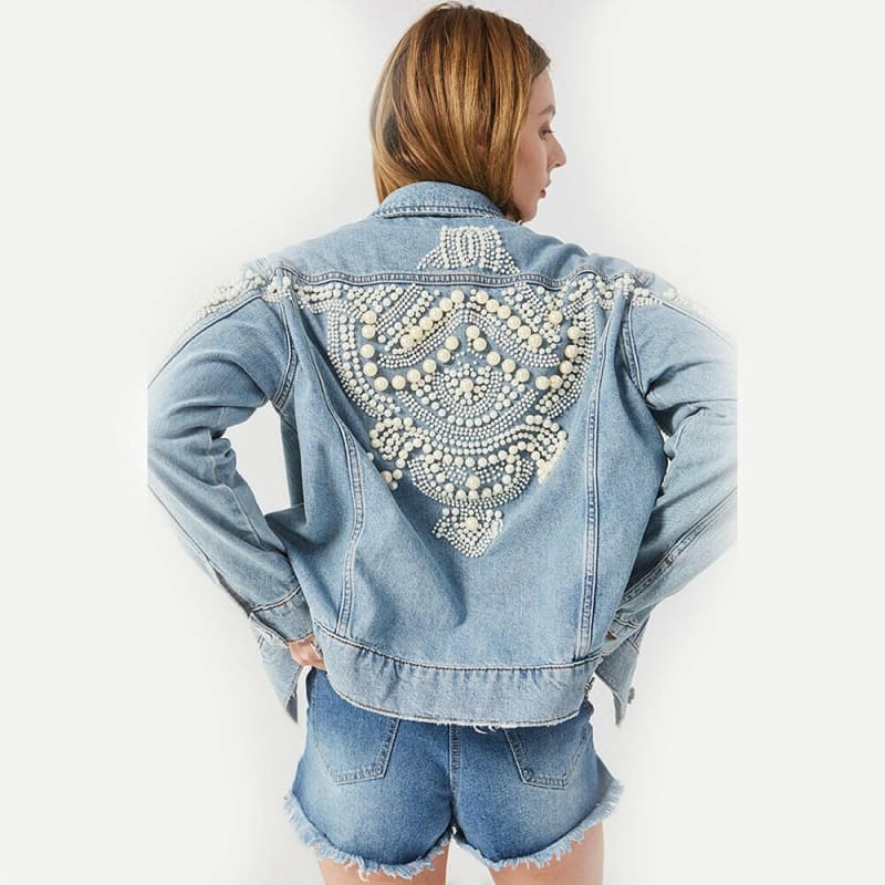 Embroidered Denim Jacket with Beading Pattern Vintage