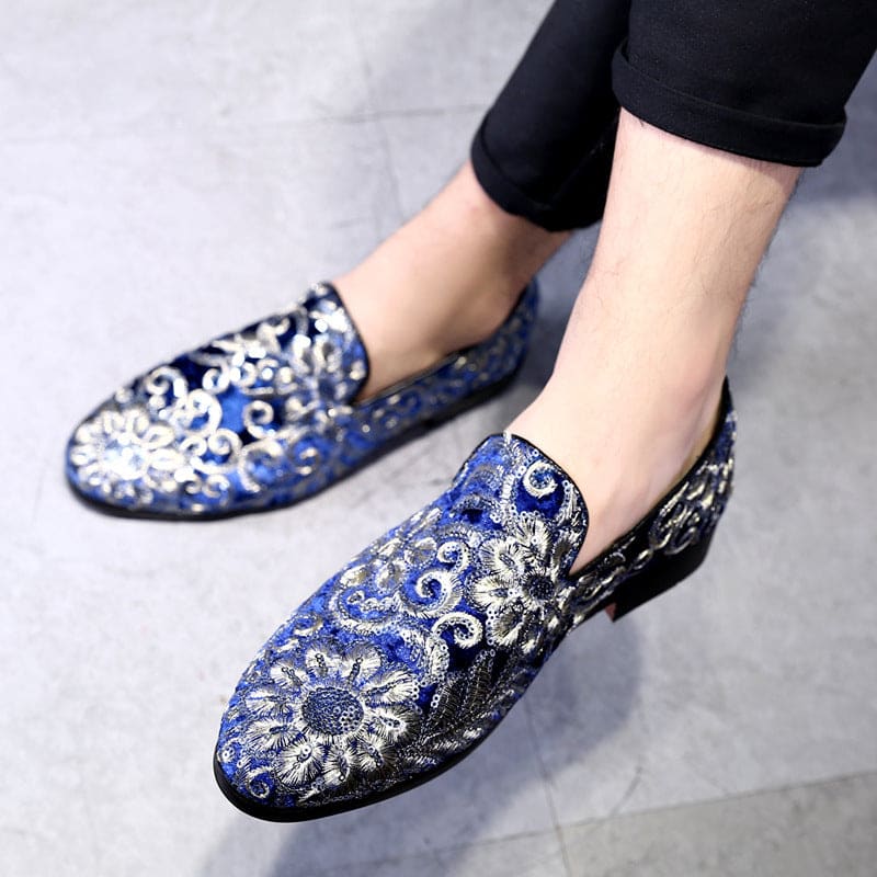 Embroidered Fleur - de - lys Men’s Slip On Loafer Shoes