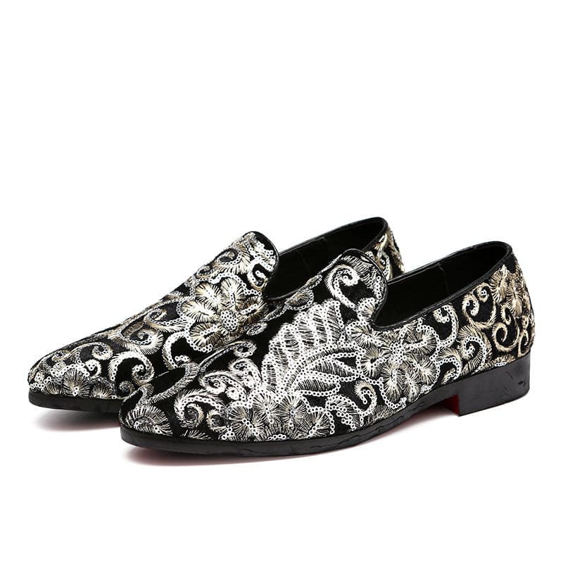 Embroidered Fleur-de-lys Men’s Slip On Loafer Shoes