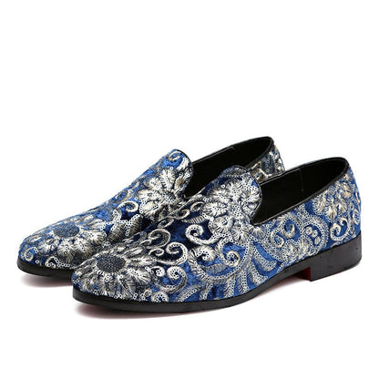 Embroidered Fleur-de-lys Men’s Slip On Loafer Shoes